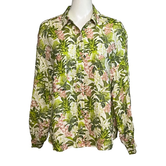 Cami NYC Belkis Shirt Crystal Embellished Buttons Linen Floral Tropical Top sz L - Picture 12 of 12